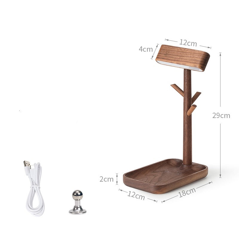 Nordic Black Walnut Solid Wood LED Table Lamp Key Holder Rechargeable Desk